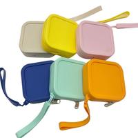 Kantong Ritsleting Silikon Mini Persegi dengan Logo Kustom, Tas Penyimpanan Portabel untuk Earphone, Kabel Pengisi Daya & Aksesori Kosmetik Kecil