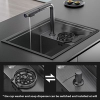 Fregadero oculto moderno que ahorra espacio, de acero inoxidable 304, de un solo tazón con cubierta para encimera, ideal para cocinas compactas.