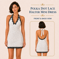 Robe d'été personnalisée vintage en dentelle à col en V, coupe ajustée, taille haute, à pois, style A-line, mélange OEM ODM
