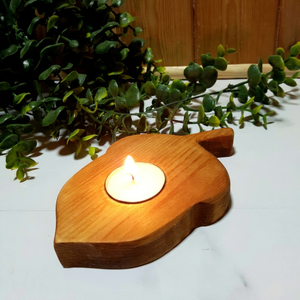 Handmade Wooden Leaf <b>Tea</b> Light Holder Natural Home Decoration Wood Candle <b>Stand</b> for Living Room Shelf and Table Decoration - Product Image 1