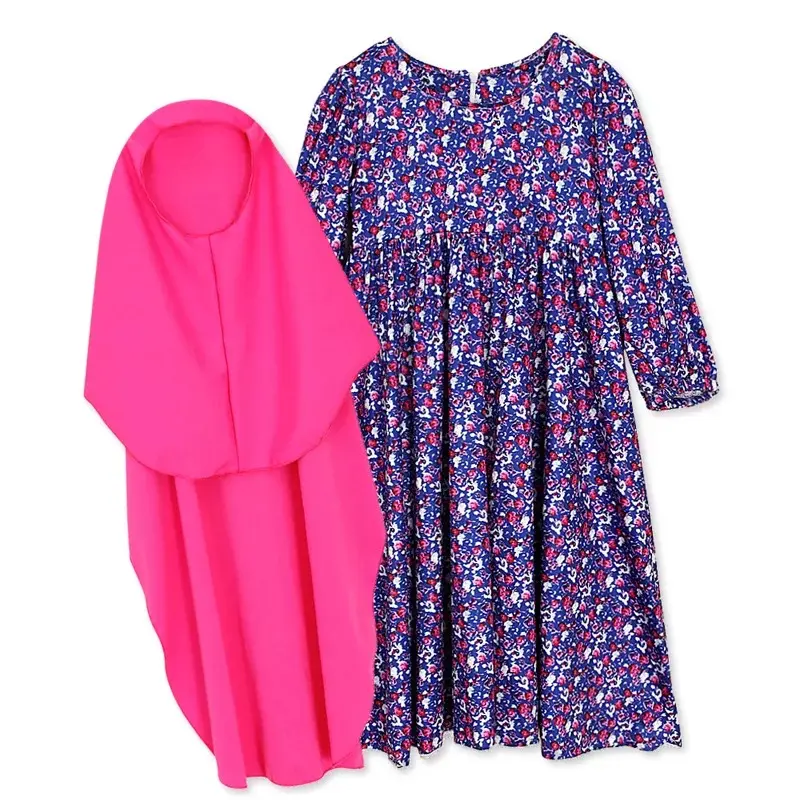 Beautiful printed floral long hijab dress for islamic children girl floral long hijab dress