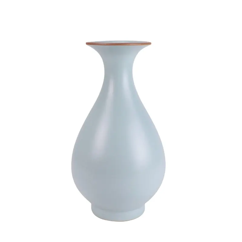 RZBF10-11-A Antique beautiful Ru-kiln matt pure light blue ceramic vase for home decoration