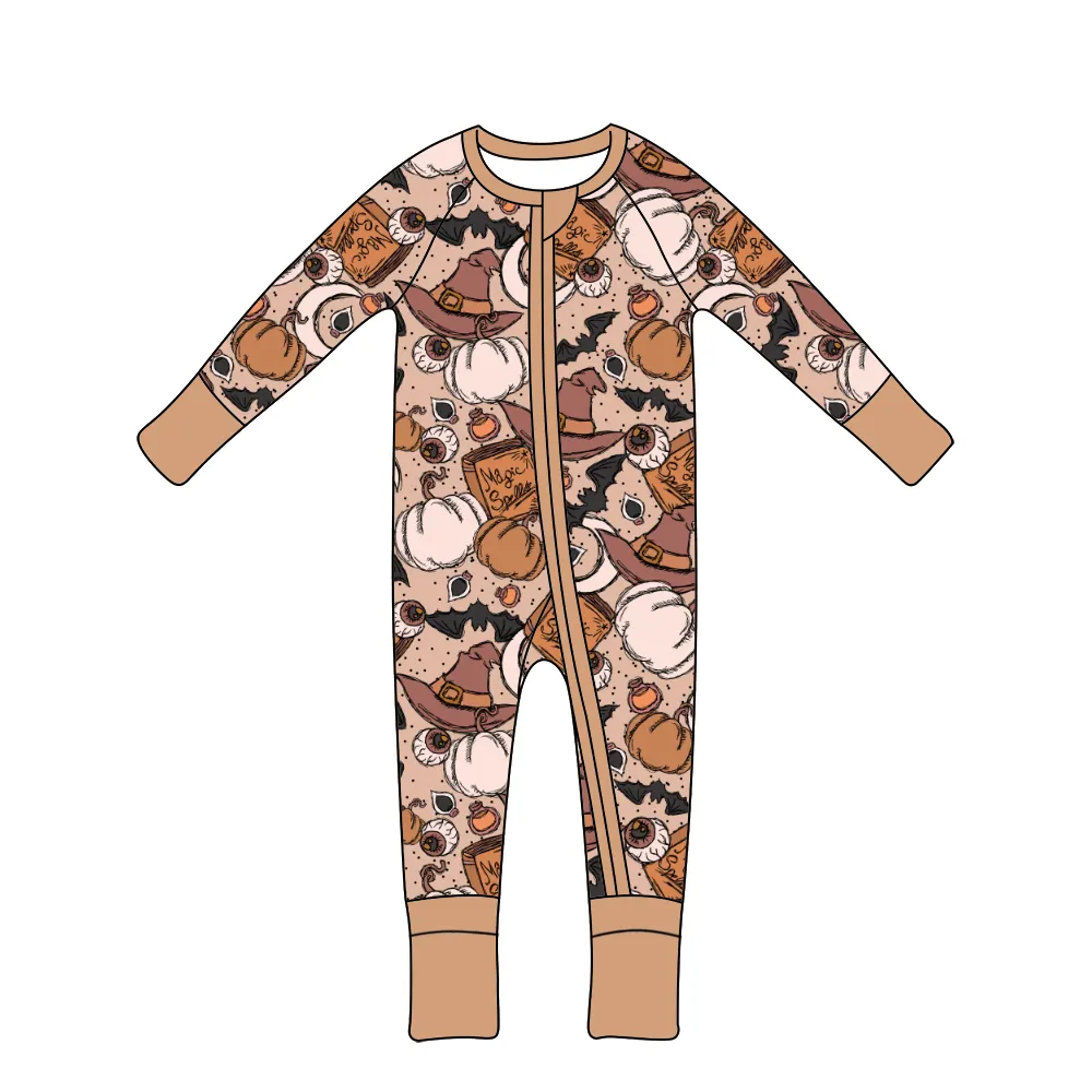Qingli OEM Nouveau Pyjama élégant en bambou doux pour bébé avec fermeture éclair Barboteuse à fermeture éclair pour Halloween