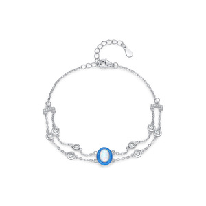 S925 Silver Opal <b>Bracelet</b> With Round Diamonds Rhodium Plated Chain Link Women's Classic Everyday Wear Jewelry - Product Image 1