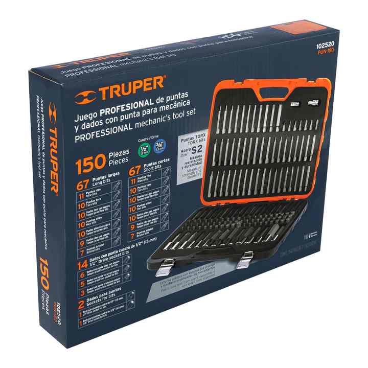 Truper PUN-150 Professional 150-Piece Household Tool Set Includes Mechanical Tips and Sockets Packaged in a Bag