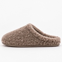 Mules en peluche taupe à bout fermé, pantoufles en fausse fourrure, chaussures d'intérieur confortables pour l'hiver, pour femmes