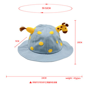 Baby Bucket Hat Blue Polka Dot Cartoon Giraffe Sun Protection Hat For 1-2 Year Old Spring Summer Unisex Fisherman Hat - Product Image 5