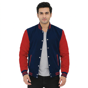 Chaqueta universitaria de invierno para hombre con cuello alto, chaqueta de béisbol de lona con logotipo personalizado, chaqueta Letterman de diseño liso. - Product Image 1