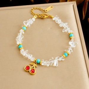 Fashion Charm Bracelet White Turquoise Beaded Chain Cherry Pendant Gift Jewelry - Product Image 1