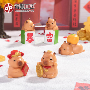 Ornement Capybara en résine, mini figurine, décoration de bureau pour le Festival du Printemps, cadeau du Nouvel An chinois - Product Image 3