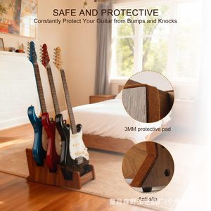 Soporte para 3 Guitarras de Madera Color Nogal, Ahorra Espacio, Exhibición Frontal para 2 Guitarras Eléctricas y 1 Acústica - Product Image 3