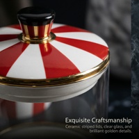 Ensemble de pots à épices en verre rayé rouge et blanc de style nordique de luxe avec support en métal doré, bouteille à épices scellée, pot à condiments pour la cuisine