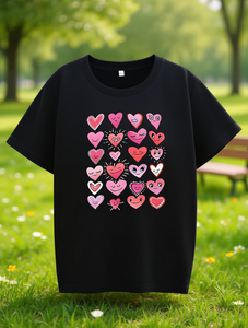Women's Plus Size Black T-Shirt Short Sleeve Crew Neck Soft Jersey <b>Print</b> <b>Heart</b> Graphic Casual All-Season <b>Top</b> - Product Image 2