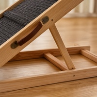 Rampe pour animaux de compagnie pour lit, pliable, en bois, hauteur réglable, avec pieds de soutien crantés, antidérapante, avec picots pour tapis, poignée en cuir, pour chiot