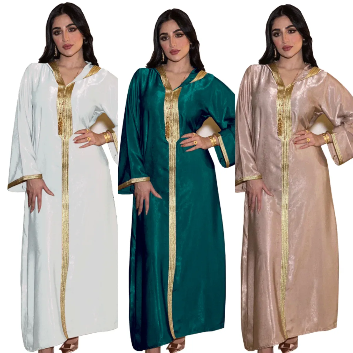 Ab034 Campainha Kaftan Robe com capuz turco islâmico Jalabiya Vestidos Dubai Árabe Abaya Vestido Muçulmano Longo Abaya Dubai