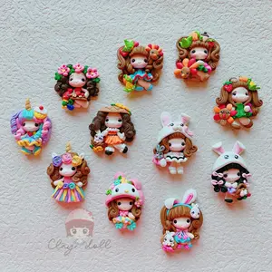 Customized popular ins hot selling handmade princess polymer clay dolls hair bows for girls accessories clays for hair bows