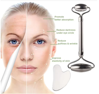 Ensemble de rouleaux de massage facial en acier inoxydable pour soins de la peau, outil de massage manuel Gua Sha, diffuseur, cadeau de spa personnalisé en gros