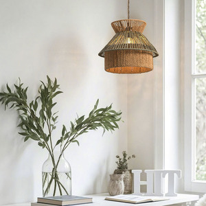 Paper <b>Rope</b> Woven Bell Shape Lampshade Yellow Green Handmade 27cm XH24-628 Decorative <b>Lighting</b> Cover - Product Image 3