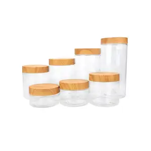 Frasco de plástico transparente con tapa de madera, frasco vacío de 100ml, 200ml, 250ml, 150ml, 500ml, gran oferta