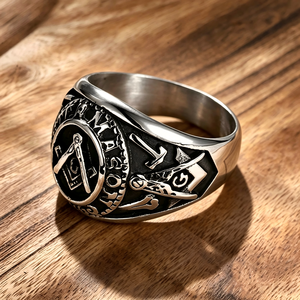 Einzigartiger Schwarz Beschichteter Günstiger Herrenring Edelstahl-Schmuck Freimaurer-Ringe für Männer - Product Image 1