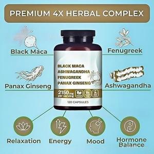 Suplementos Herbales de Ashwagandha y <span class=keywords><strong>Maca</strong></span> Negra <span class=keywords><strong>en</strong></span> Cápsulas para Adultos, que Proporcionan Energía y <span class=keywords><strong>Beneficios</strong></span> Antioxidantes, 120 Unidades - Product Image 4