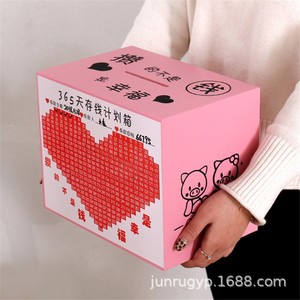 กล่องออมสินไม้ สีชมพู สีฟ้า แผนออมทรัพย์ 365 วัน สำหรับเด็ก ตกแต่งบ้าน - Product Image 3