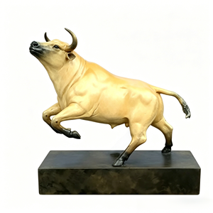 Statue de <span class=keywords><strong>taureau</strong></span> en laiton doré antique, sculptée et colorée à la chaleur, pour cadeau de bureau de direction - Product Image 3