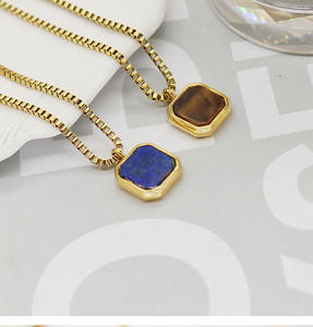 Collar de piedra <span class=keywords><strong>natural</strong></span> chapado en oro para hombres y mujeres collares colgantes de piedras preciosas naturales cuadradas de acero inoxidable con cadena de caja - Product Image 6