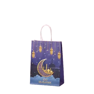 Supplier New Arrival Muslim Kraft Paper Shopping Bag Custom Made Ramadan Moon Star Printed Gift Bag