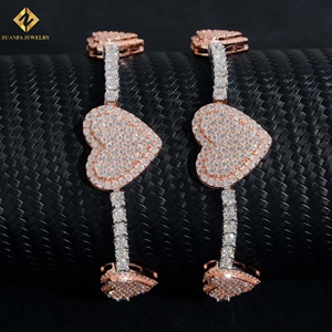 2 Tone Rose gold <b>Solid</b> 925 <b>Silver</b> Hip Hop Jewelry Unisex <b>Bracelet</b> DVVS Moissanite Heart Tennis <b>Bracelet</b> - Product Image 1