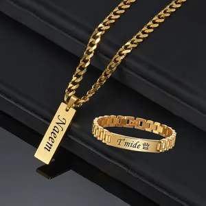 Collier pour homme personnalisé, chaîne de montre en acier inoxydable, ensemble de bijoux collier et bracelet avec nom et logo personnalisé