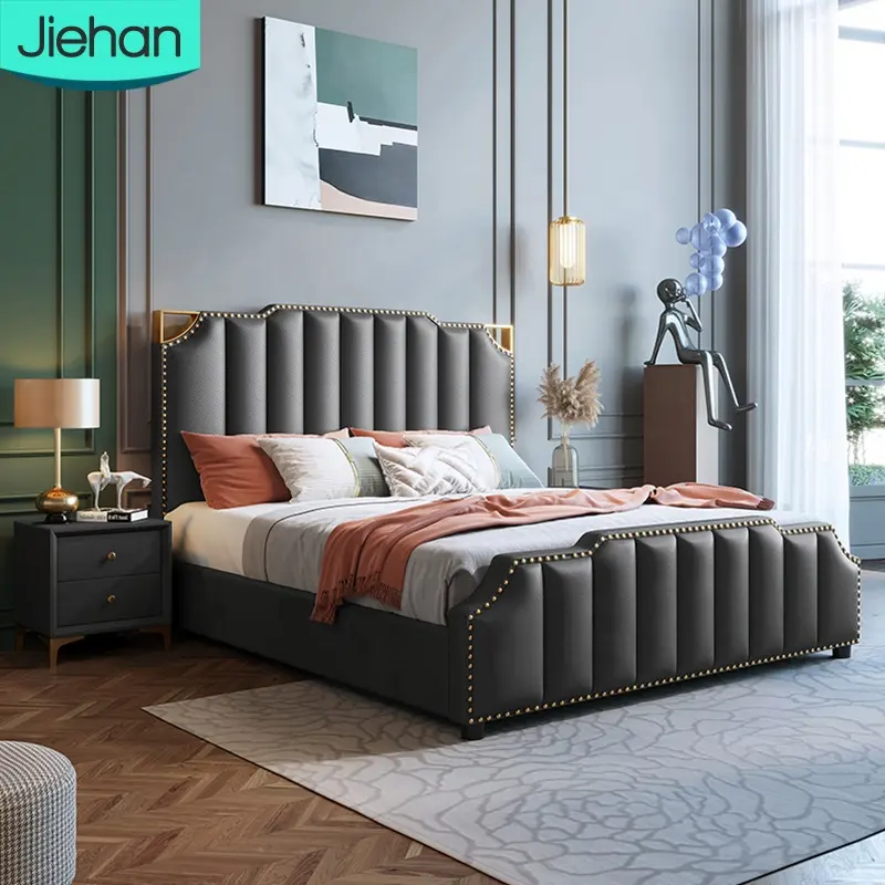 China Classic Comfort Designer 1,8 m Leder Set Möbel Schlafzimmer Luxus Kingsize-Doppelbett mit Stauraum