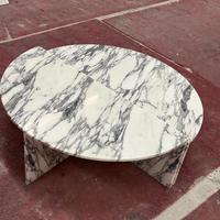 Mesa de Centro Redonda de Mármol Blanco Arabescato en Forma de Media Luna, Piedra Natural para Interiores de Lujo