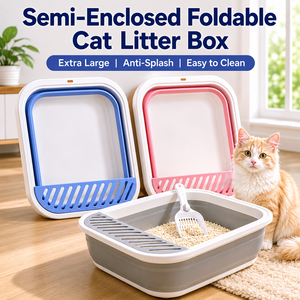 Caja de Arena Plegable y Portátil para Gatos, Semicerrada, Antisalpicaduras, Amplio Espacio, Fácil de Limpiar, Control de Olores, Bandeja Sanitaria de Plástico para Mascotas - Product Image 1