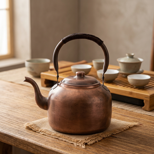Traditional Chinese Metal Tea Kettle With <b>Lid</b> And Handle Copper Color Water <b>Pot</b> - Product Image 6