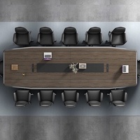 HYZ-283X  Grande table de conférence moderne en bambou et ensemble de chaises pour la réception de bureau, capacité de 10 personnes avec prise intégrée
