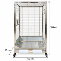 Cage à perroquet robuste en acier inoxydable avec roulettes, porte d'alimentation, filet inférieur et plateau coulissant