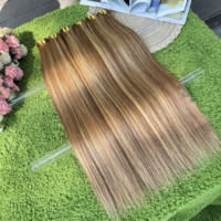 Fournisseur 12A Garde Bone Straight # P4-27 Châtain foncé avec mèches blond miel, lots de cheveux humains brésiliens vierges