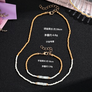 Collier bohème en pierre naturelle, imitation perle, style rétro, ensemble de bijoux pour femmes, style fête, fait main, alliage de cuivre - Product Image 1