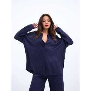 Conjunto de Traje de Punto para Mujer Takim Dusseldorf, Pantalones Anchos Azul Oscuro, Blazer de Manga Larga, Conjunto Formal - Product Image 2