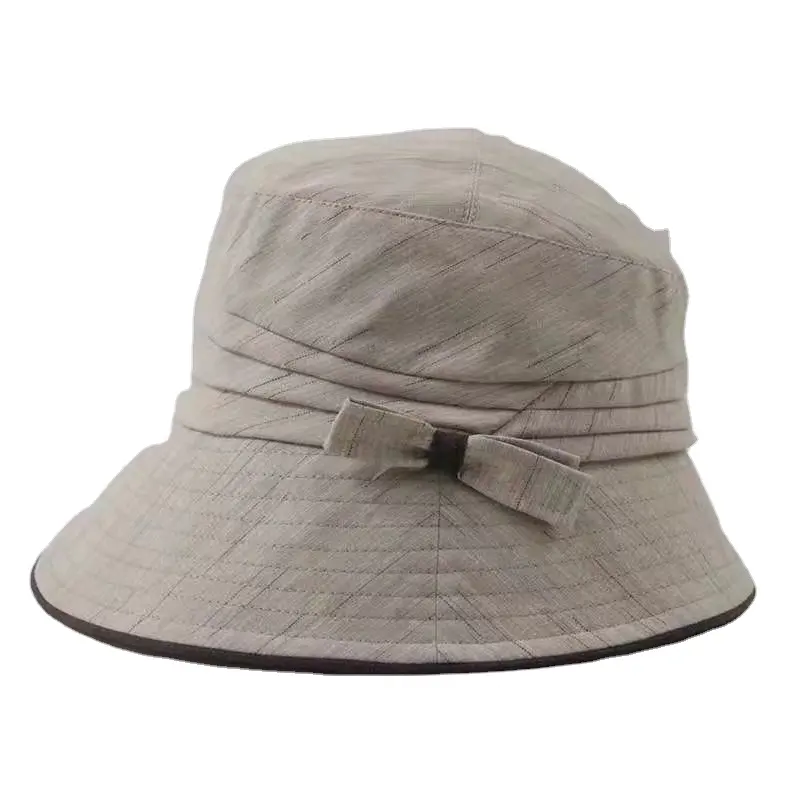 Sombrero de pescador 100% algodón de verano personalizado para mujer con diseño de lazo pequeño gorra de Sol de moda para mujer con ajuste ajustable