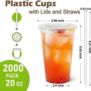 2000 Pack 16 oz Clear Disposable Break Resistant Leak Proof BPA-Free Iced Coffee Smoothie Cups Lids <b>Straws</b> for Cold <b>Drinks</b> - Product Image 2