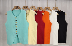 <span class=keywords><strong>Gilet</strong></span> en tricot élégant français à col rond et boutons floraux, <span class=keywords><strong>sans</strong></span> manches, ajusté pour <span class=keywords><strong>femme</strong></span>, haut chic, <span class=keywords><strong>gilet</strong></span> féminin - Product Image 6