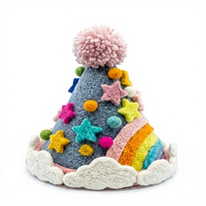 Handmade Eco-Friendly 100% Certified Wool Traditional Rainbow Hat <b>Stars</b> Pom Poms Wall <b>Hanging</b> Christmas Decoration Indoor Decor - Product Image 5