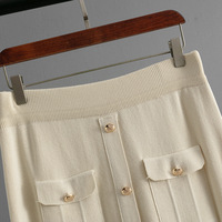 Pull d'automne tricoté ensembles femmes col polo Cardigan haut jupe deux pièces pull ensemble