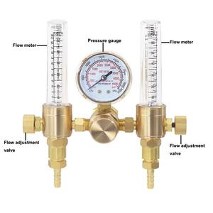 Medidor de Flujo y Regulador de Argón CO2, Medidor de Flujo de Argón CO2 de Doble Salida para Soldador MIG TIG 0-60CFH Entrada CGA580 - Product Image 1