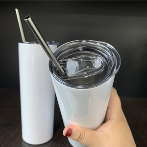 50 CONFEZIONI Bicchieri Sublimatici Bianchi da 20oz con Bordo Piatto e Fondo <span class=keywords><strong>in</strong></span> Gomma, con Coperchio, Cannucce e Pellicole Termoretraibili - Spedizione da Magazzino USA - Product Image 4