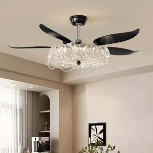 Ceiling Fan Light With <b>Crystal</b> <b>Chandelier</b> Black 5 Blade Remote Control Dimmable LED Indoor Fan For Living Room Bedroom - Product Image 3