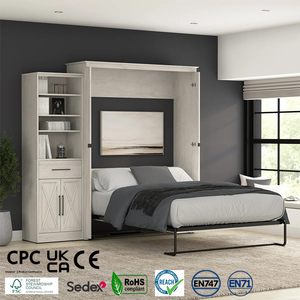 Wood Murphy Bed and Shelving <strong>Unit</strong> with Drawer and Doors - Product Image 1