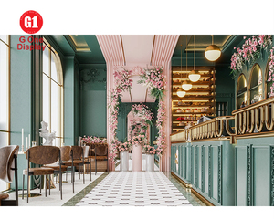 ตกแต่งภายในร้านกาแฟสไตล์ยุโรป ตู้เคาน์เตอร์กาแฟสีเขียวแบบกำหนดเอง บาร์ชานมแฟชั่น พร้อมไฟ LED - Product Image 4